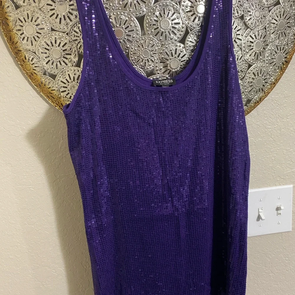 2 Express sequin front tank tops, size large. 1 purple and 1 gold. Sold as set. - Picture 9 of 10